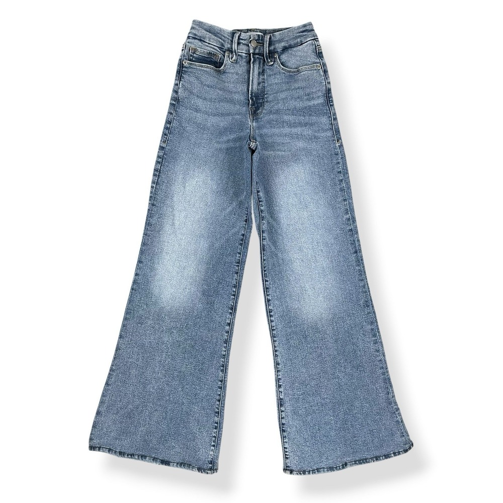 Good American Good Waist Palazzo Jeans Womens 2/26 Blue Wide Leg High Rise